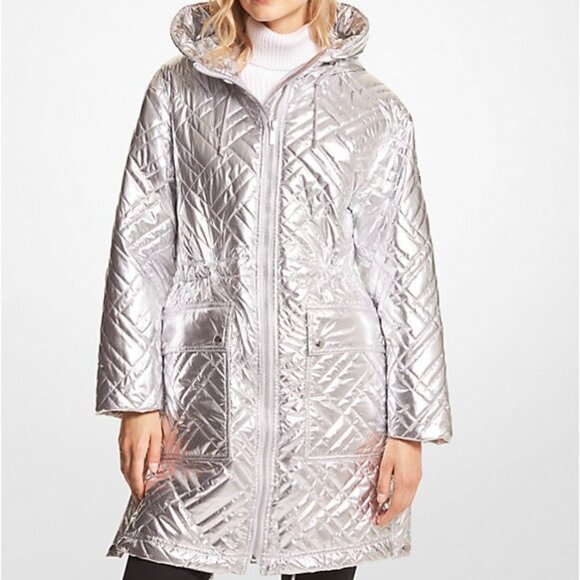 Michael Kors Jackets & Blazers - MICHAEL KORS OVERSIZED Quilted Metallic Ciré Puffer Coat SIZE L (NEW)